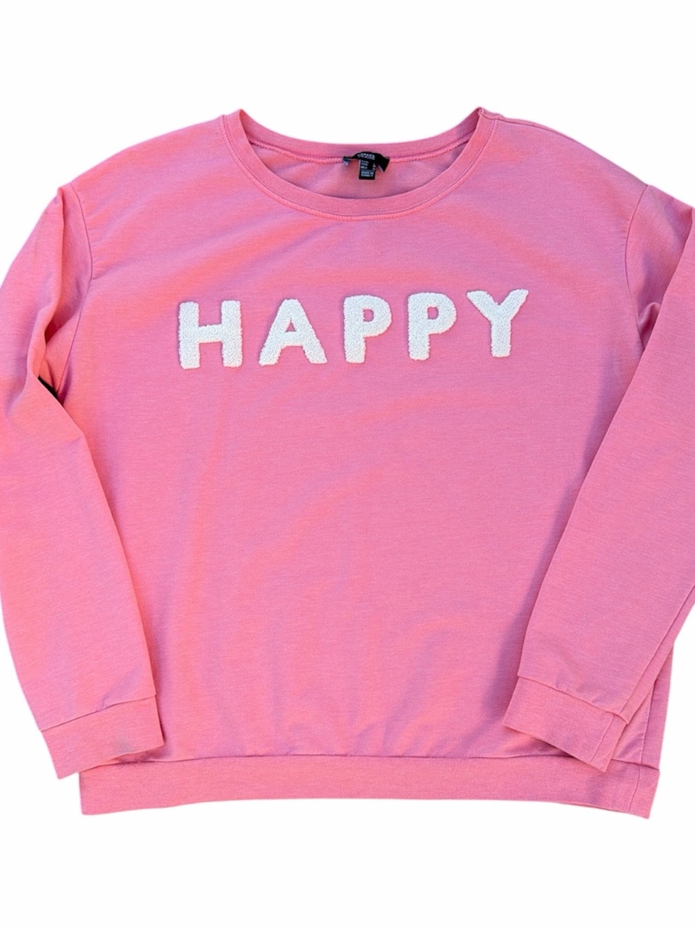 Mango MNG Womens Pink Round Neck Cotton Sweatshirt Pullover Size M Happy Logo